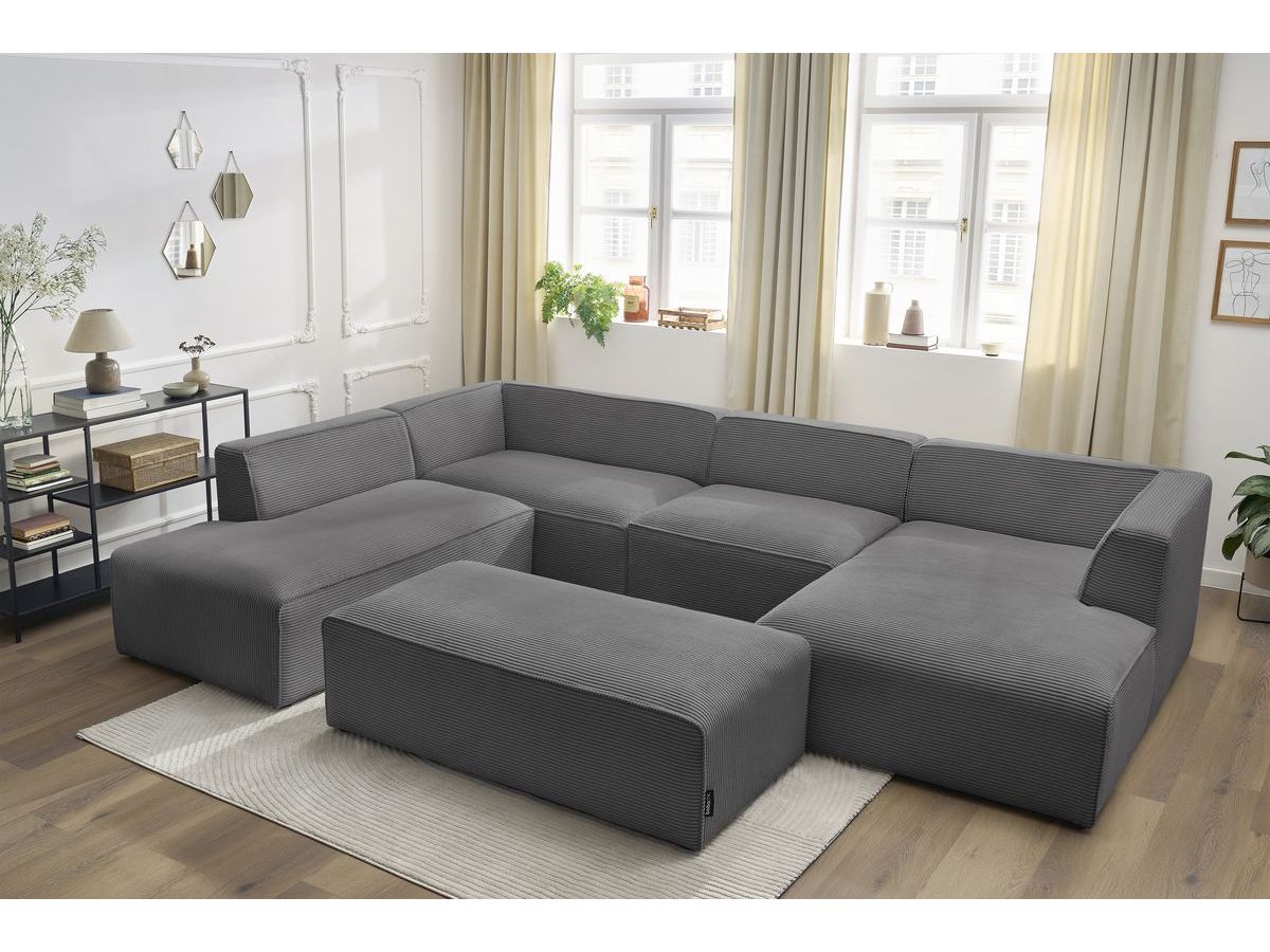 Bobochic Megeve Wohnlandschaft mit Pouf Cordsamt Dunkelgrau Ecke rechts