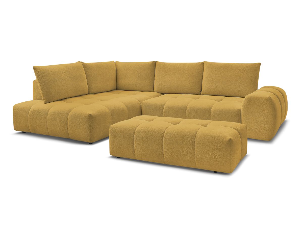 Bobochic Everest Ecksofa mit Schlaffunktion und Bettkasten und Pouf 320 × 212 cm, 5 Kissen Melange-Stoff Gelb Ecke links