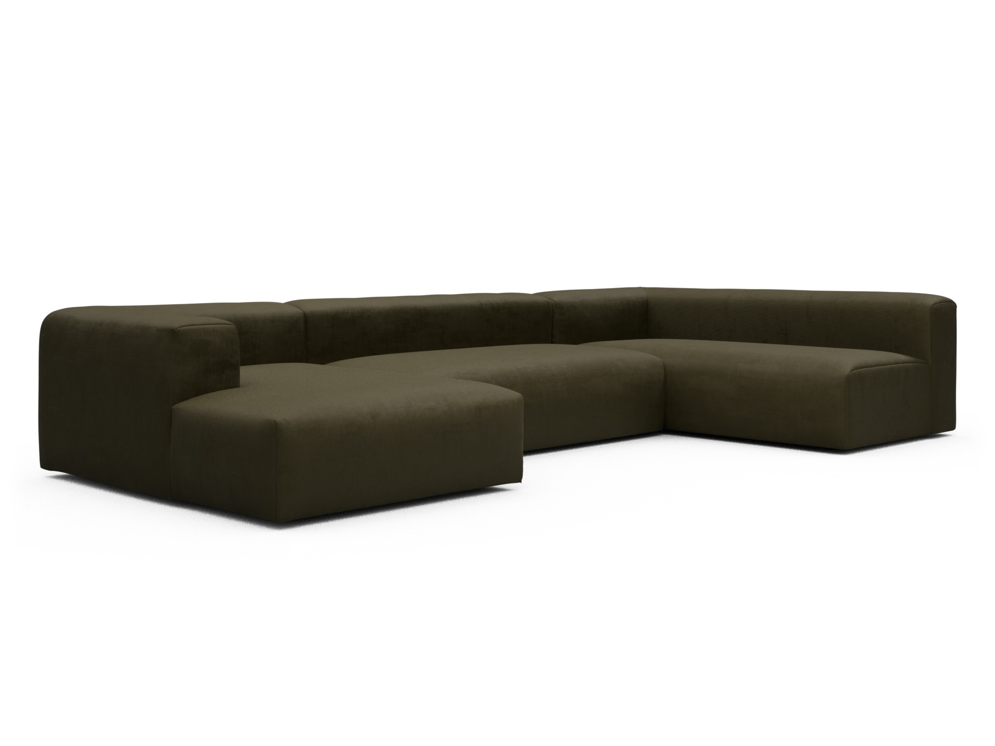 Skandi Home Wohnlandschaft Fred Chaiselongue links mit 2-Sitzer und lange Armlehne rechts Cordufine-Pine-Green moebelfaktor