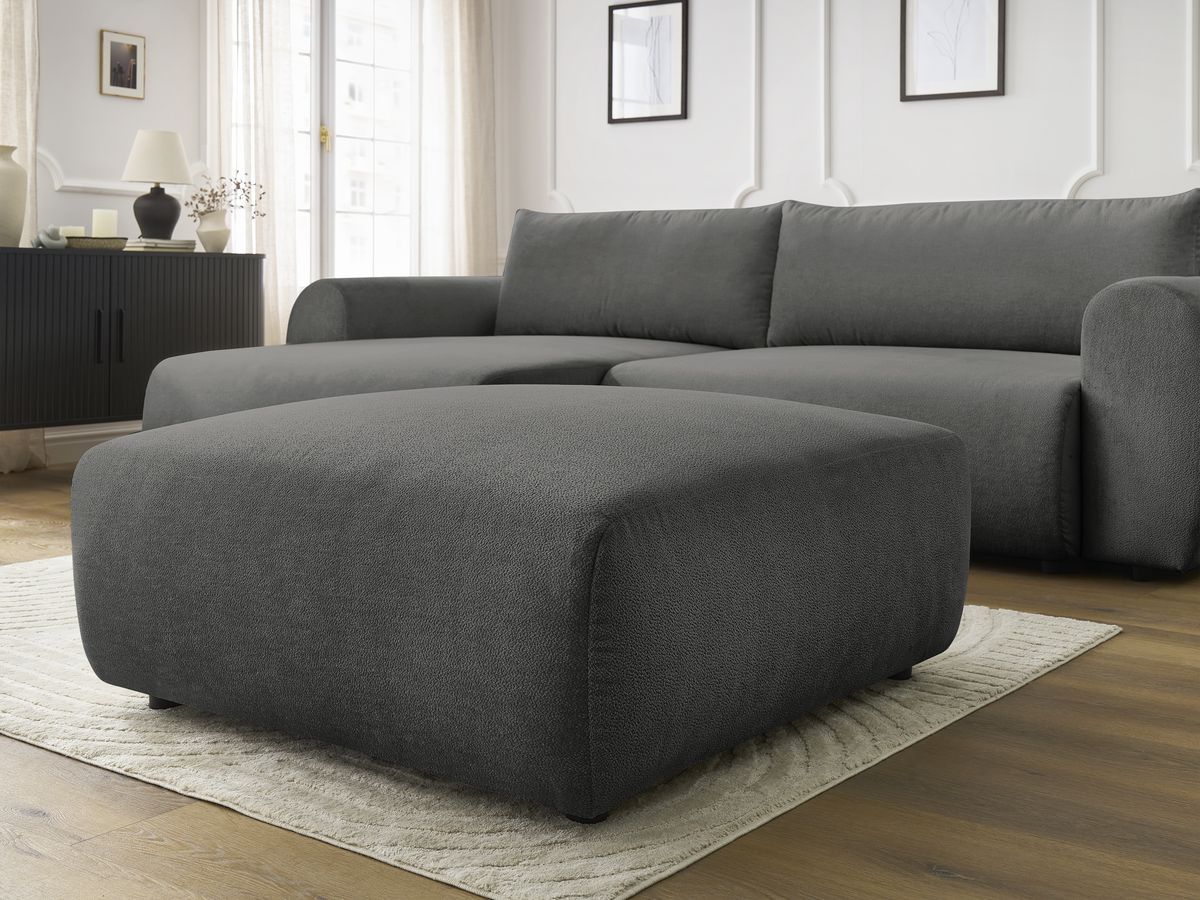 Bobochic Lucien Ecksofa mit Schlaffunktion und Bettkasten und Pouf 314 × 167 cm Stoff Dunkelgrau Ecke links