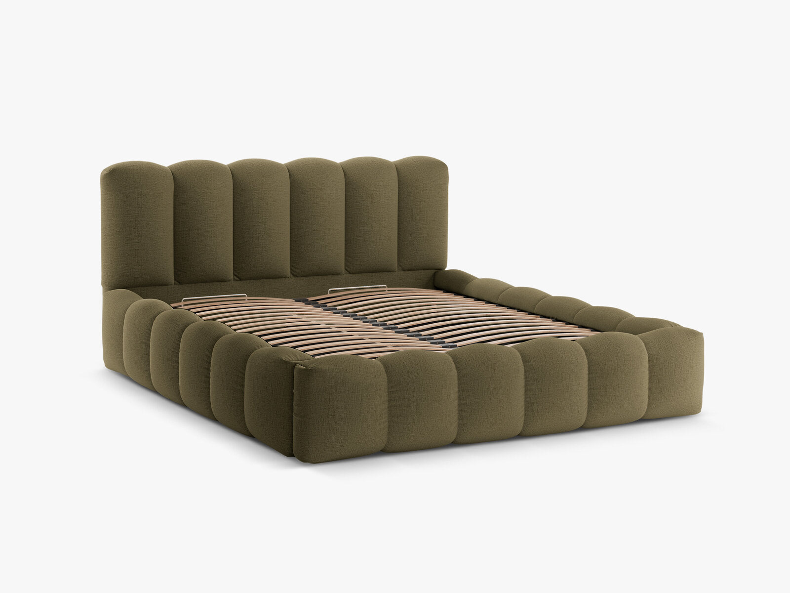 Micadoni Stauraumbett mit Kopfteil Lupine Strukturierter Stoff Moly Grün 160x200