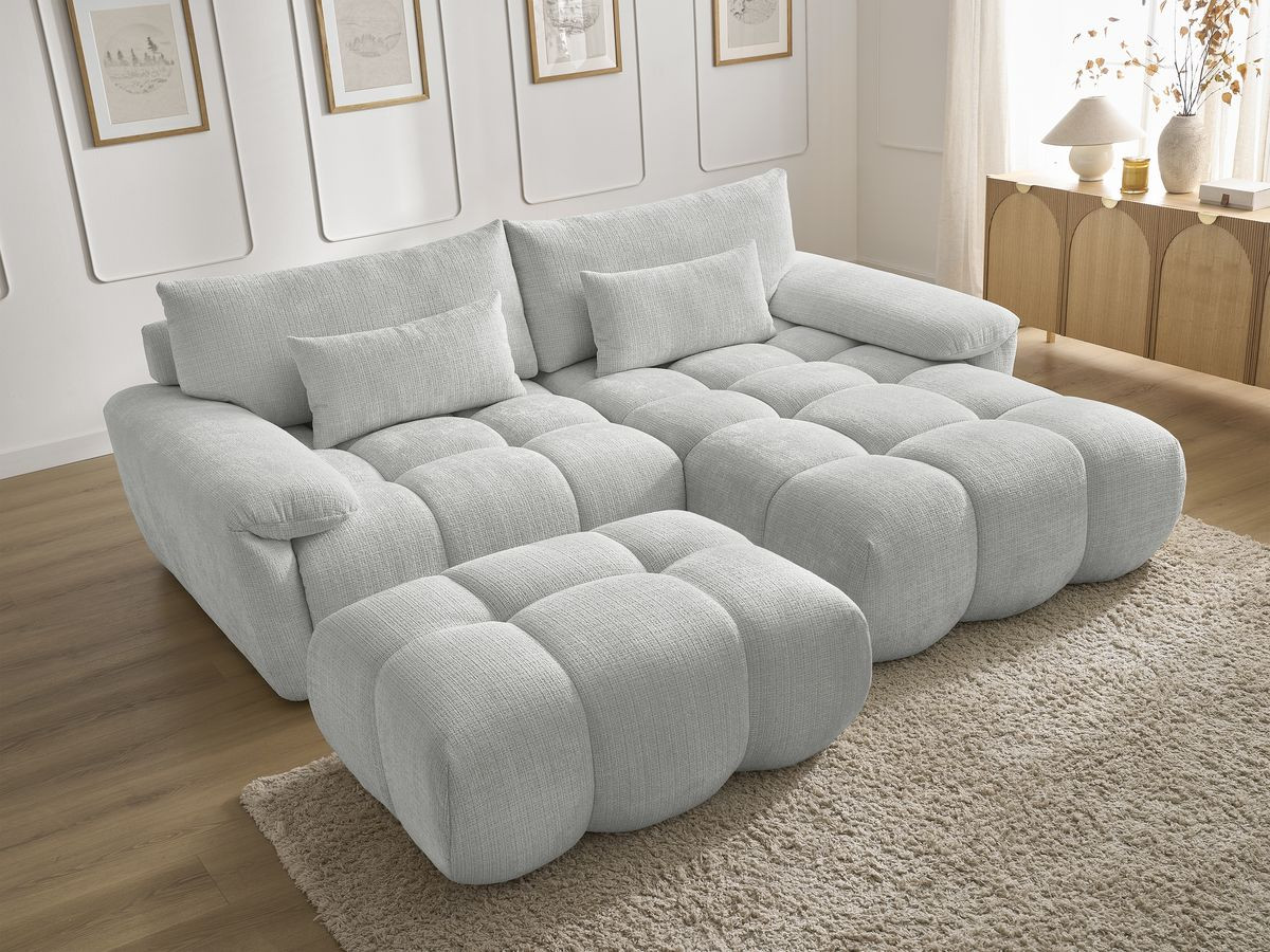 Bobochic Ivane Ecksofa mit Pouf Strukturstoff Hellgrau Ecke rechts