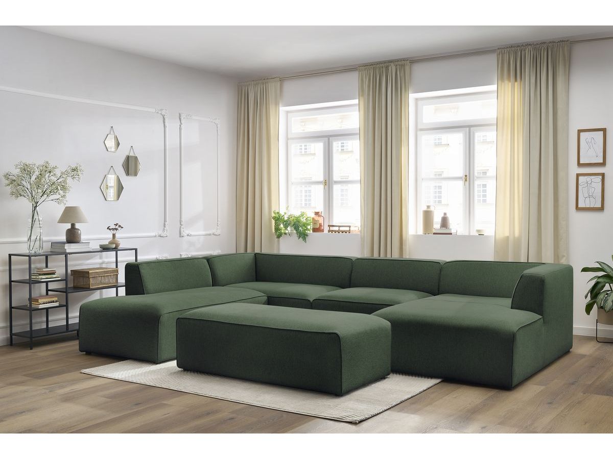 Bobochic Megeve Wohnlandschaft mit Pouf Melange-Stoff Grün Ecke rechts