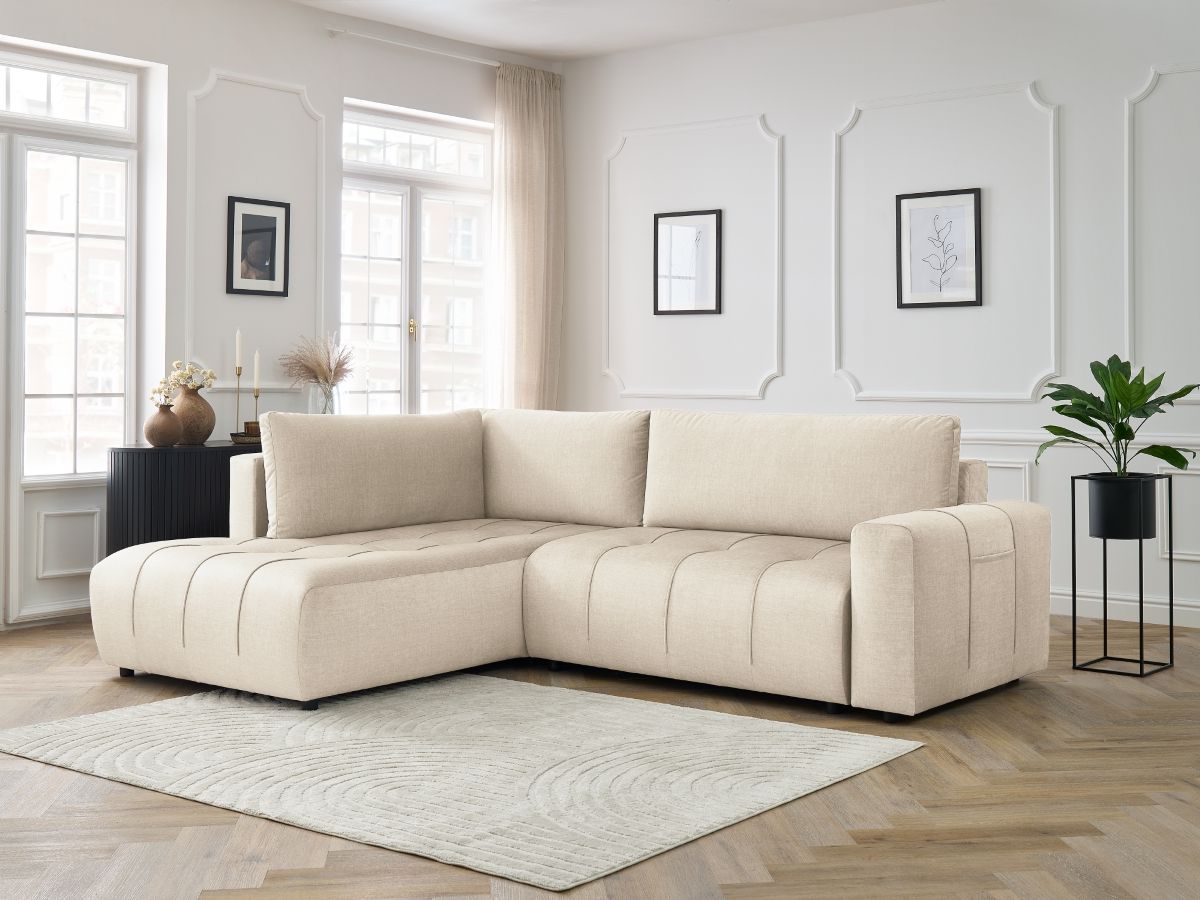 Bobochic Arsene Ecksofa mit Schlaffunktion und Bettkasten 277 × 200 cm Samt Beige Ecke links