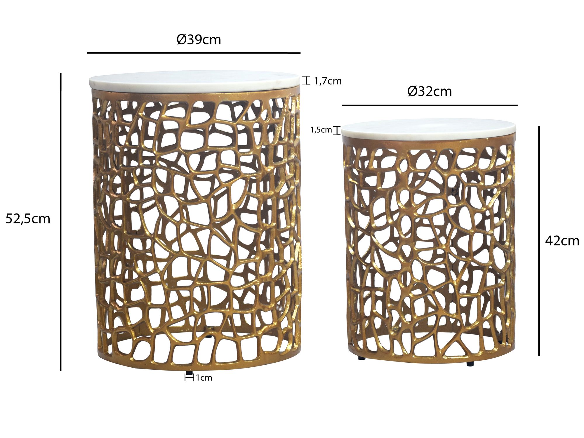 Satztisch 2er-Set Sunnfjord Marmor Gold Ø 39 cm