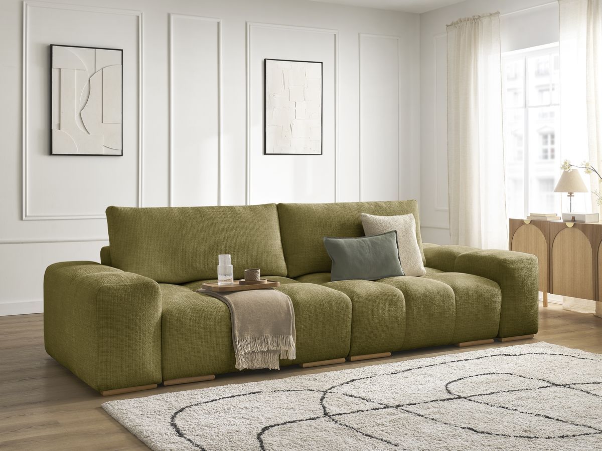 Bobochic Anakin Sofa 3-Sitzer, 2 Kissen Strukturstoff Grün