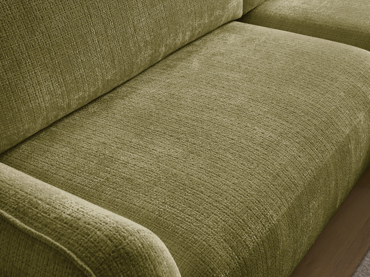 Bobochic Denise Ecksofa mit Schlaffunktion und Bettkasten 258 × 160 cm Strukturstoff Grün Ecke rechts