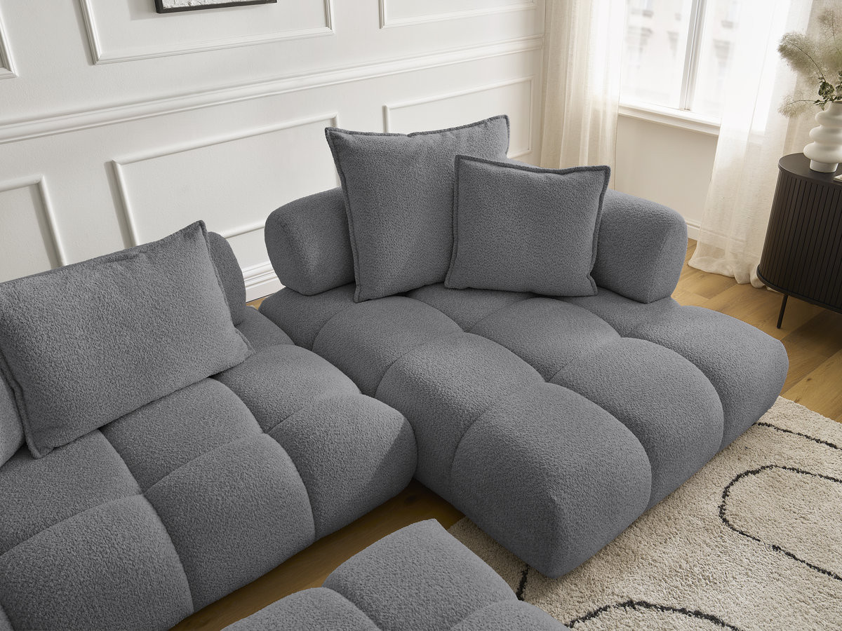 Bobochic Alya Ecksofa mit Pouf Bouclé-Stoff Dunkelgrau Ecke rechts