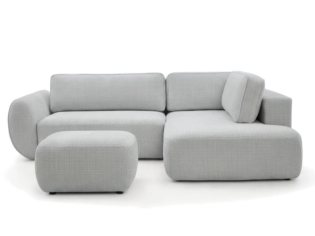 Bobochic Denise Ecksofa mit Schlaffunktion und Bettkasten und Pouf 256 × 197 cm Strukturstoff Hellgrau Ecke rechts