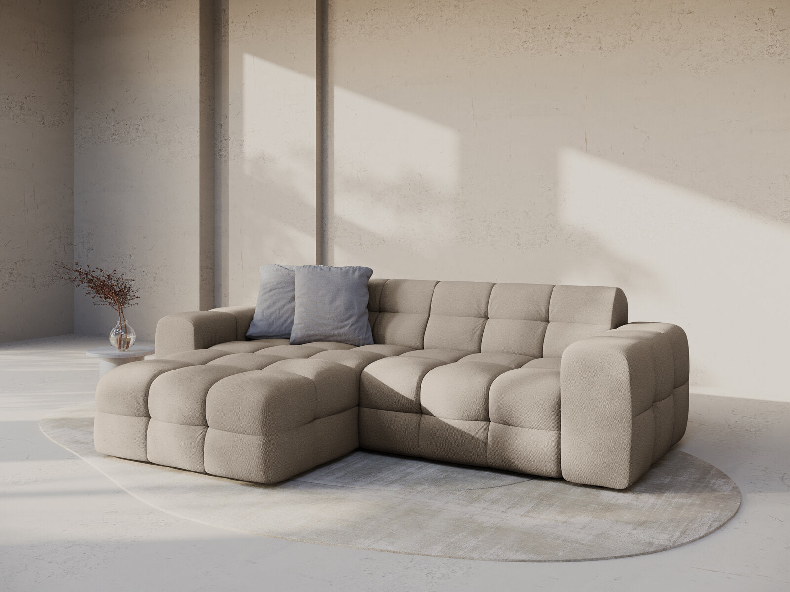 Micadoni Ecksofa Kendal 4-Sitzer Links Strukturierter Stoff Dunkelbeige