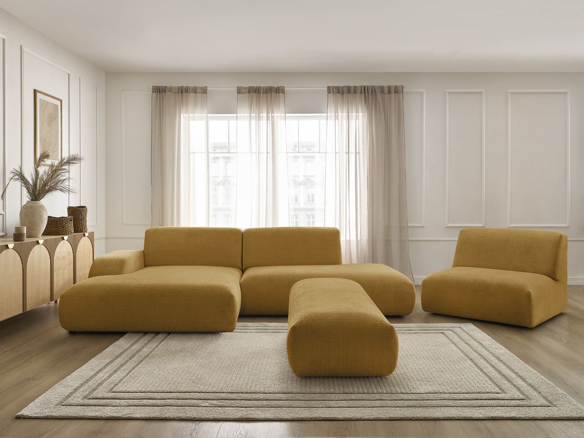 Bobochic Sirius Ecksofa mit Pouf 405 × 170 cm Strukturstoff Gelb Ecke links