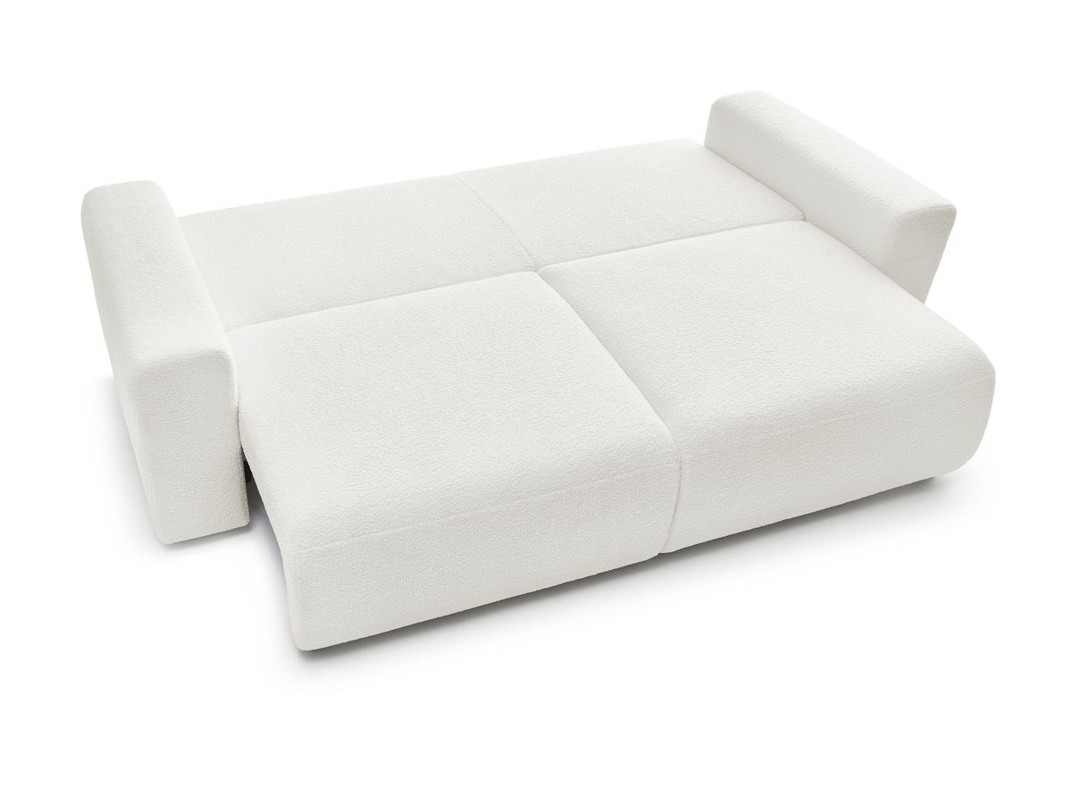 Bobochic Envy Schlafsofa 3-Sitzer mit Bettkasten und rundem Pouf Bouclé-Stoff Weiß