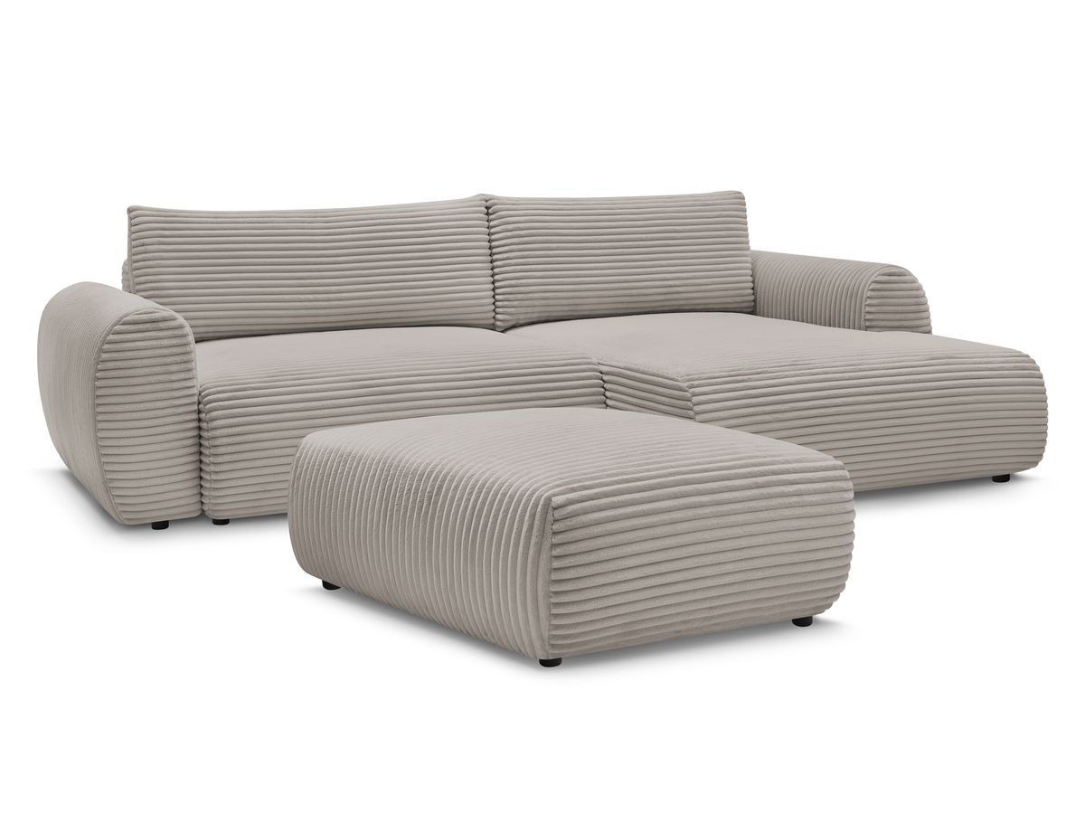 Bobochic Lucien Ecksofa mit Schlaffunktion und Bettkasten und Pouf 314 × 167 cm Breitcord weich Taupe Ecke rechts