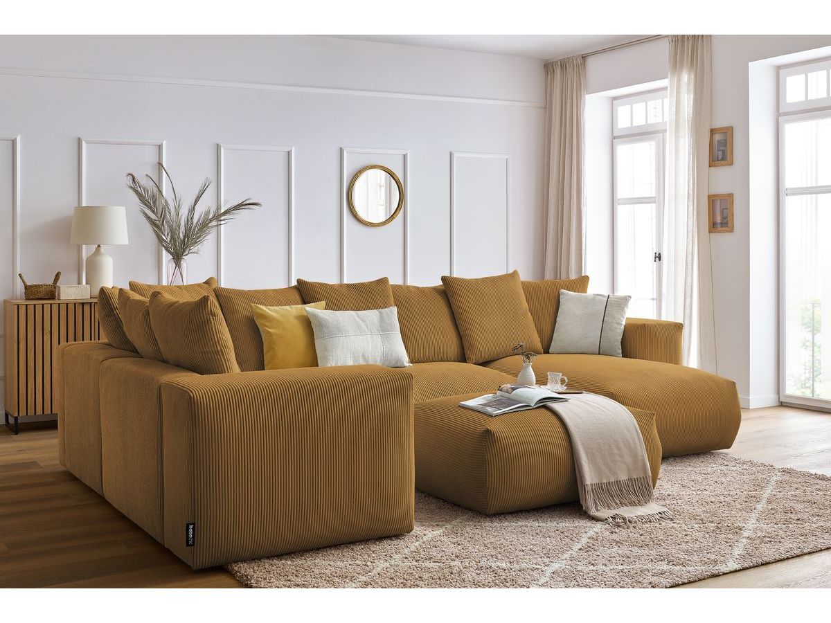 Bobochic Voltaire Wohnlandschaft mit Pouf 356 × 214 cm Cordsamt Gelb Ecke rechts