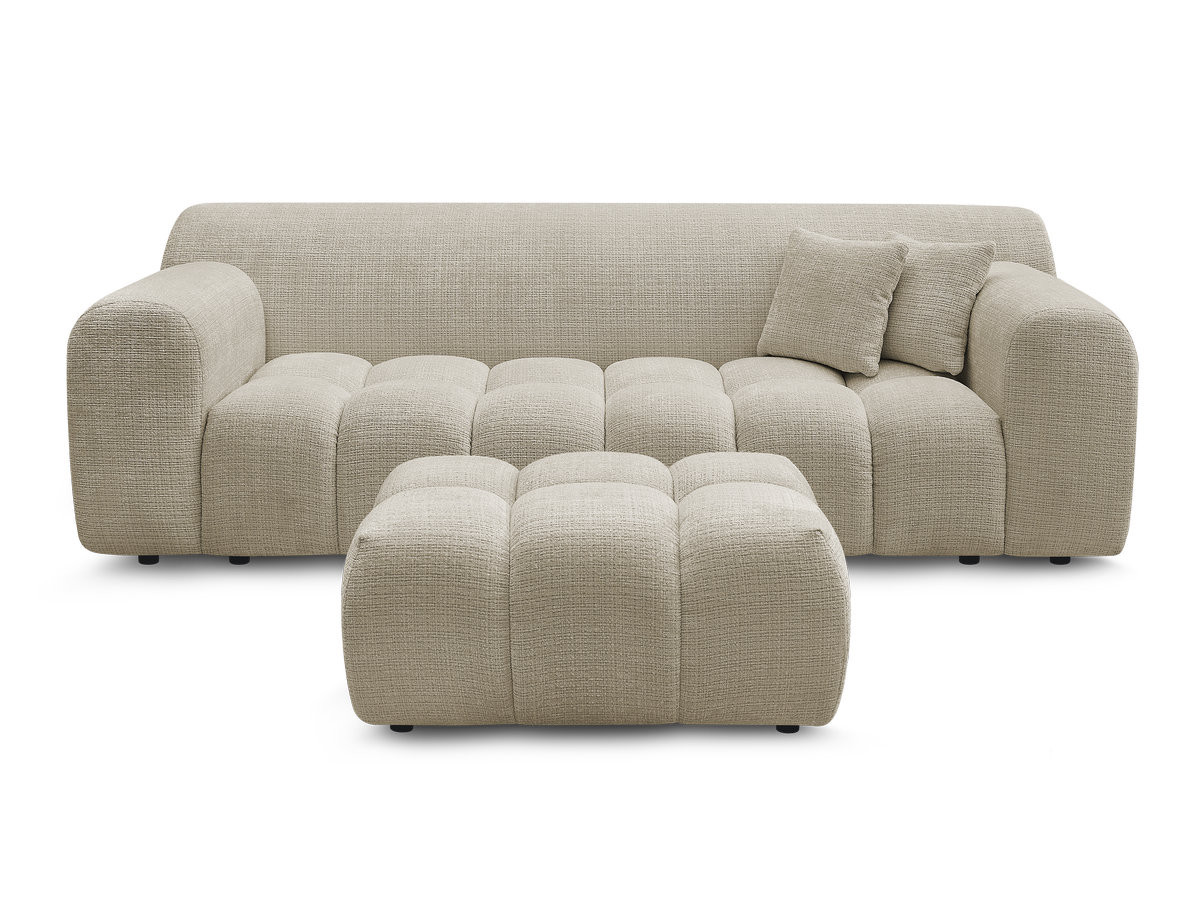 Bobochic Melisse Sofa 3-Sitzer mit Pouf Strukturstoff Beige