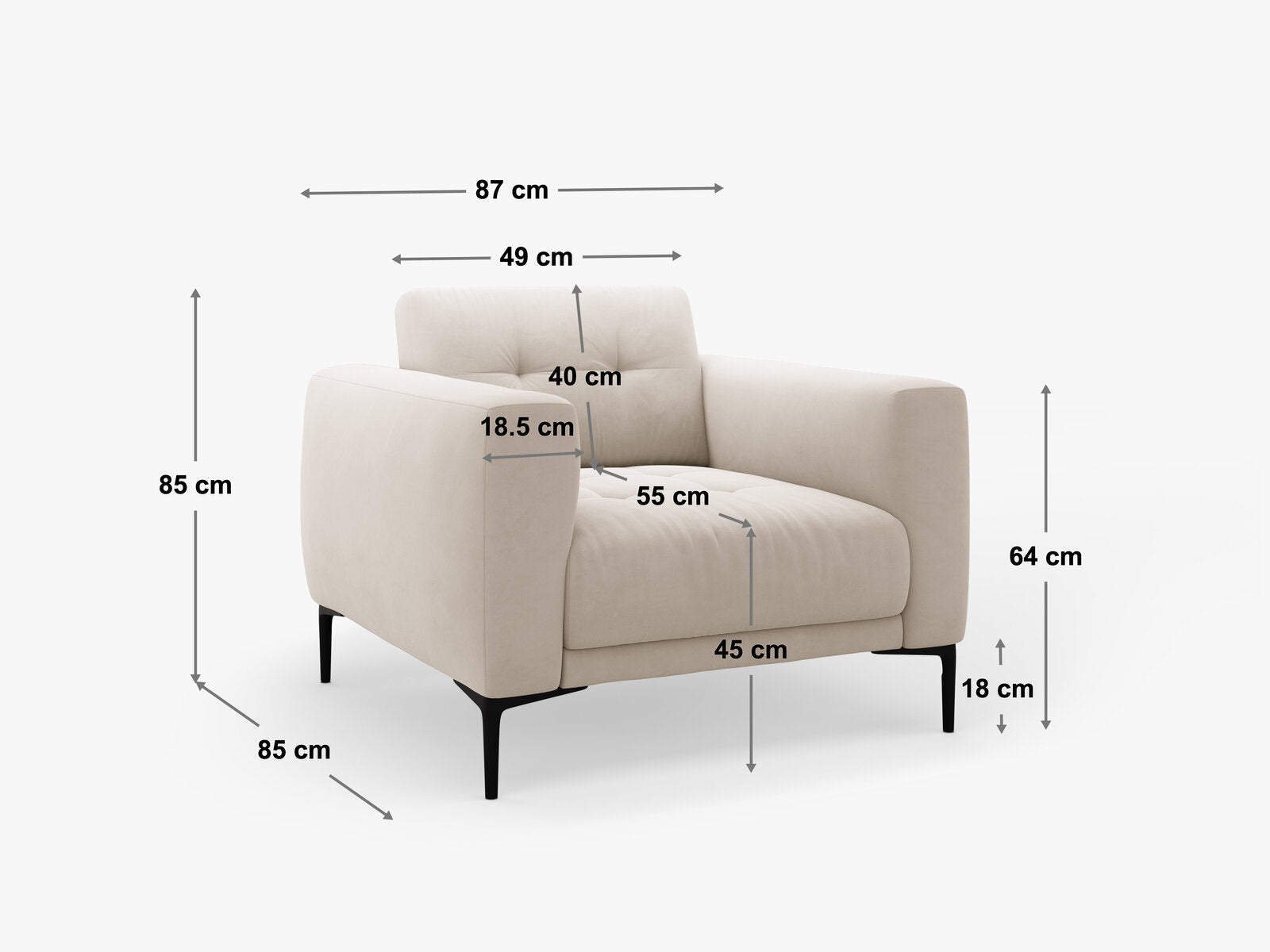 Micadoni Sessel Bemy 1-Sitzer Strukturierter Stoff Grau
