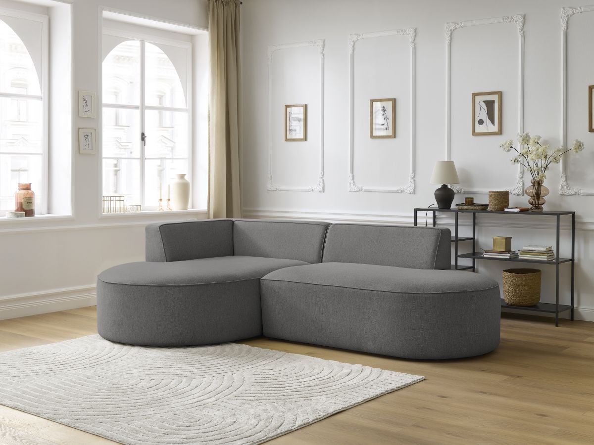Bobochic Rousseau Ecksofa Melange-Stoff Dunkelgrau Ecke links