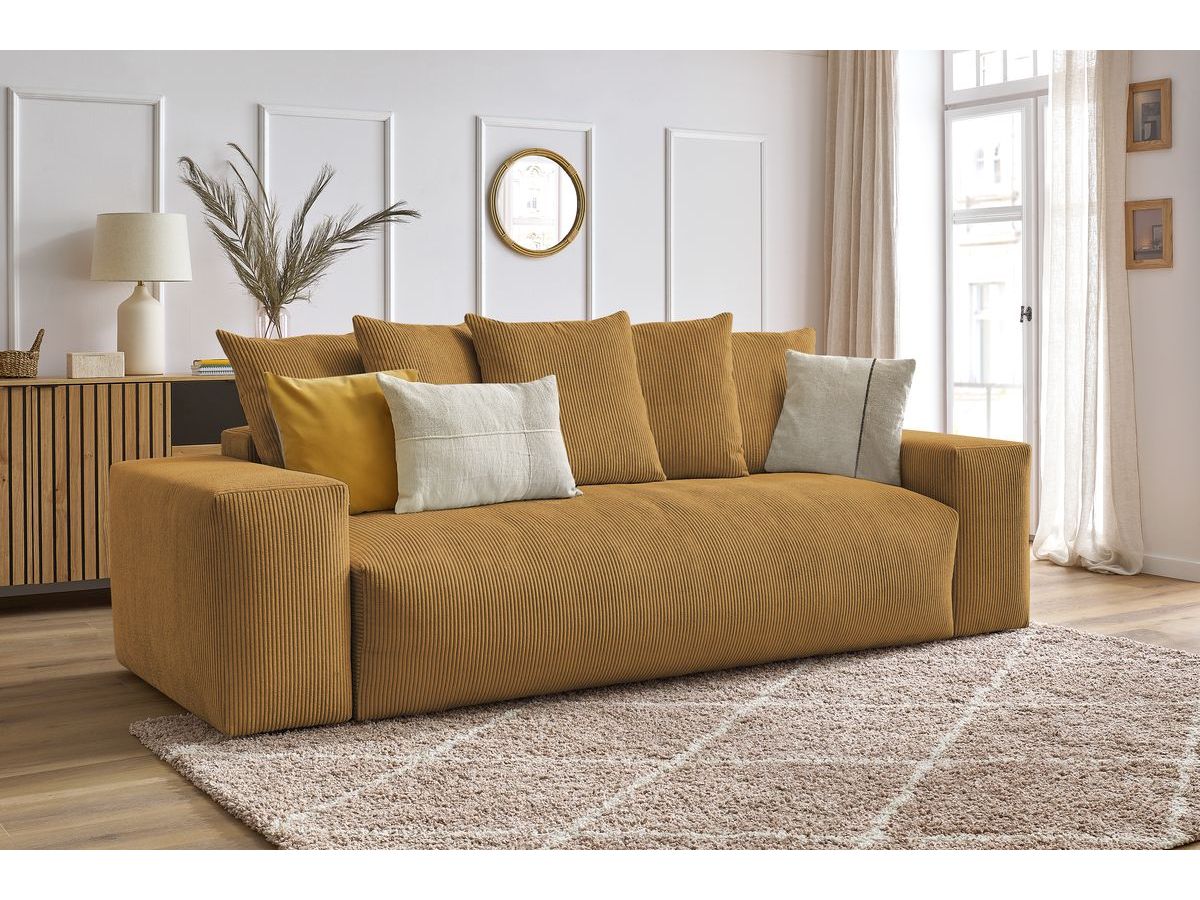 Bobochic Voltaire Schlafsofa 3-Sitzer mit Bettkasten Cordsamt Gelb