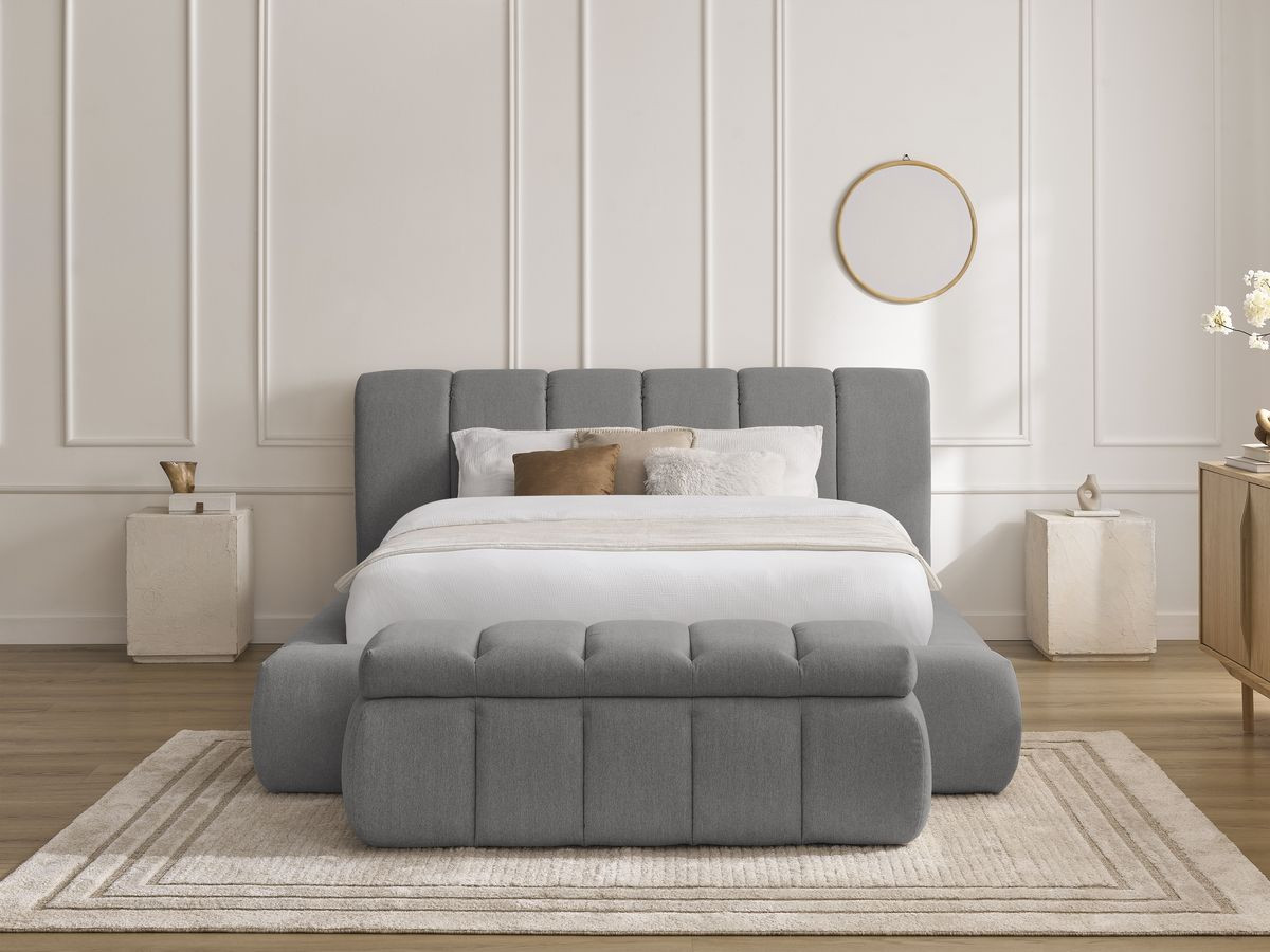 Bobochic Denali Polsterbett mit Bettkasten mit Bettbank Stoff Dunkelgrau, Liegefläche 160 × 200 cm