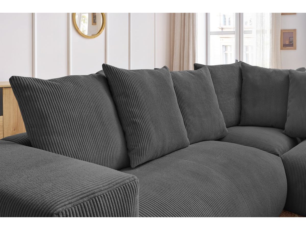 Bobochic Voltaire Ecksofa mit Pouf 268 × 214 cm Cordsamt Dunkelgrau Ecke rechts