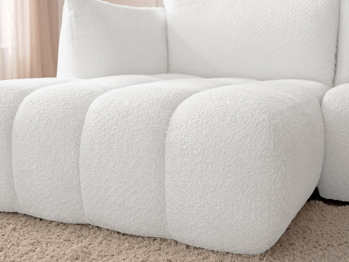 Bobochic Azra Ecksofa mit Pouf 319 × 178 cm Bouclé-Stoff Weiß Ecke links