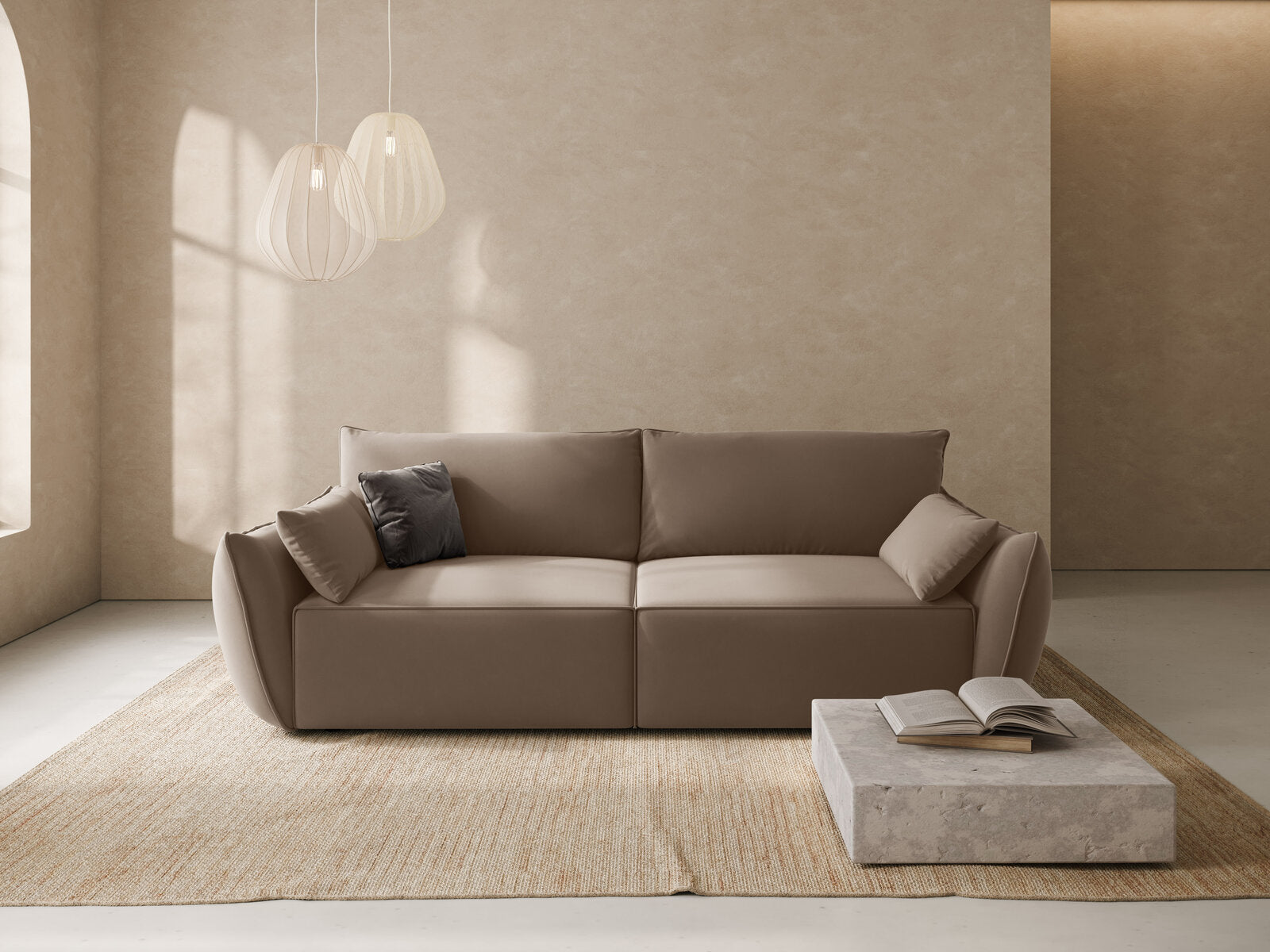 Micadoni Kaelle Schlafsofa 3-Sitzer mit Bettkasten Samt Bluvel Cappuccino