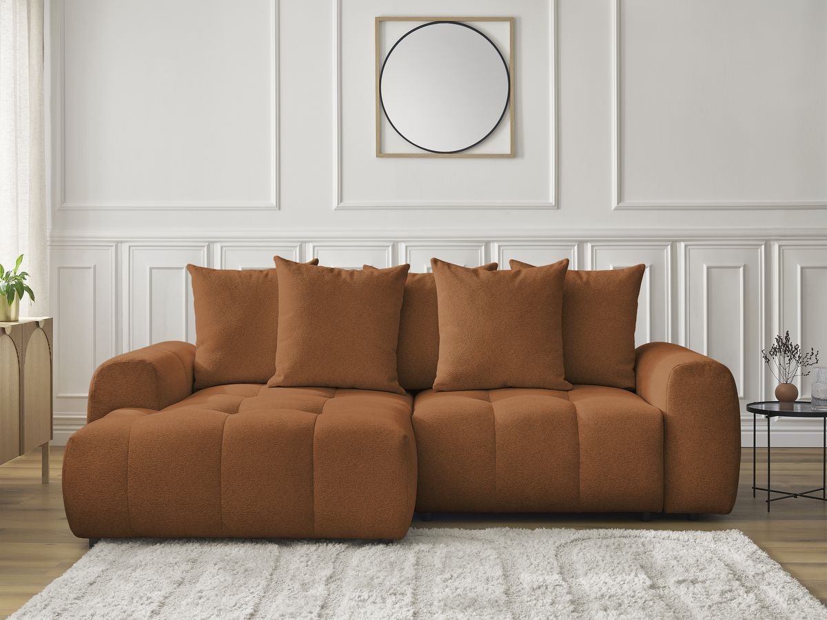 Bobochic Roxelane Ecksofa mit Schlaffunktion und Bettkasten 258 × 150 cm Melange-Stoff Orange Ecke links