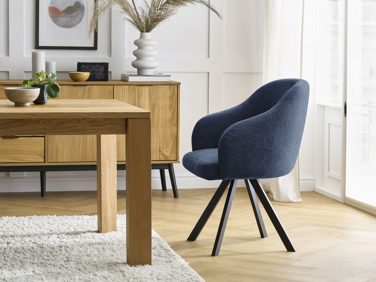 Bobochic Sophie Esszimmerstuhl 4er-Set mit Sternfuß Strukturstoff Dunkelblau