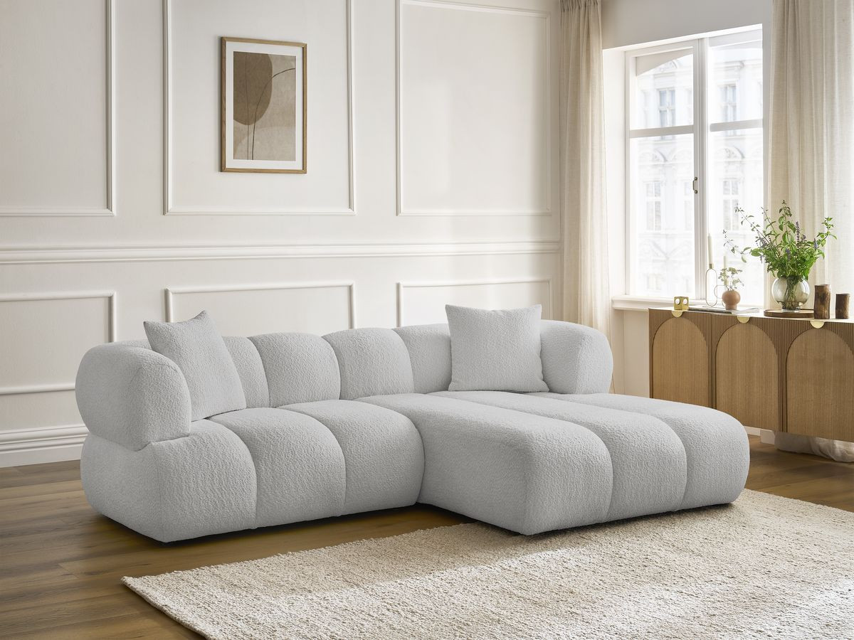 Bobochic Pamira Ecksofa Bouclé-Stoff Hellgrau Ecke rechts