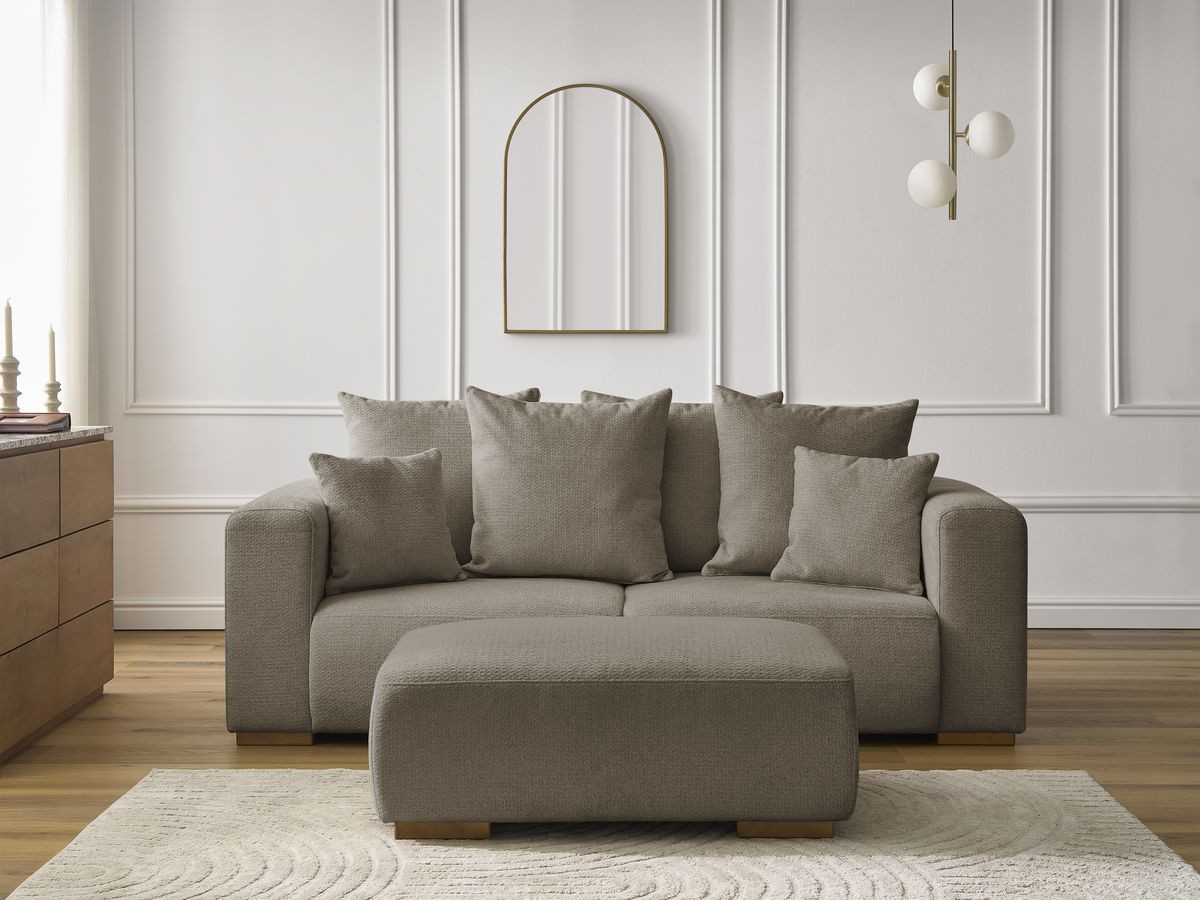 Bobochic Sidonie Sofa 3-Sitzer mit Pouf Melange-Stoff Taupe