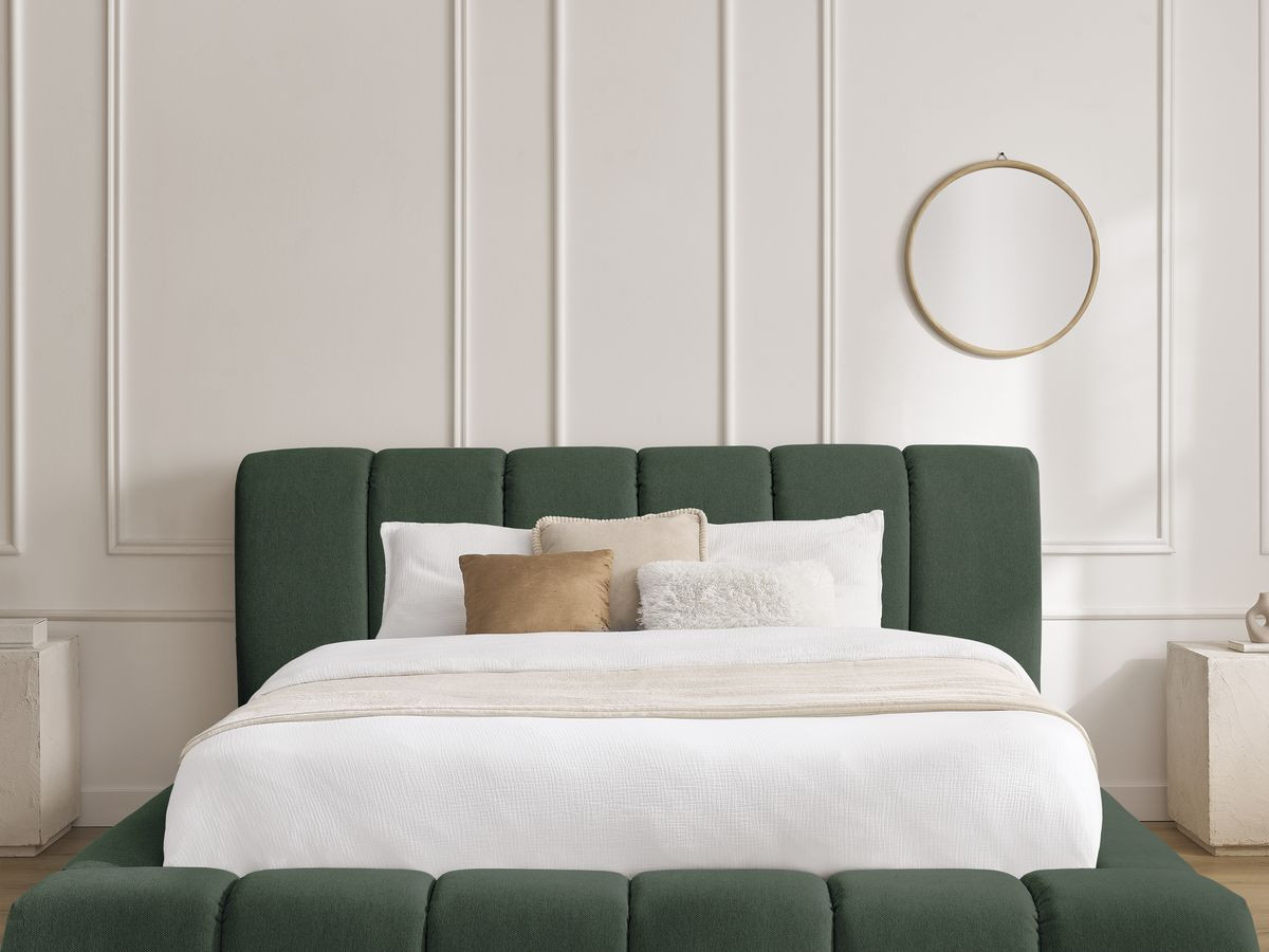 Bobochic Denali Polsterbett mit Bettkasten Stoff Grün, Liegefläche 140 × 190 cm