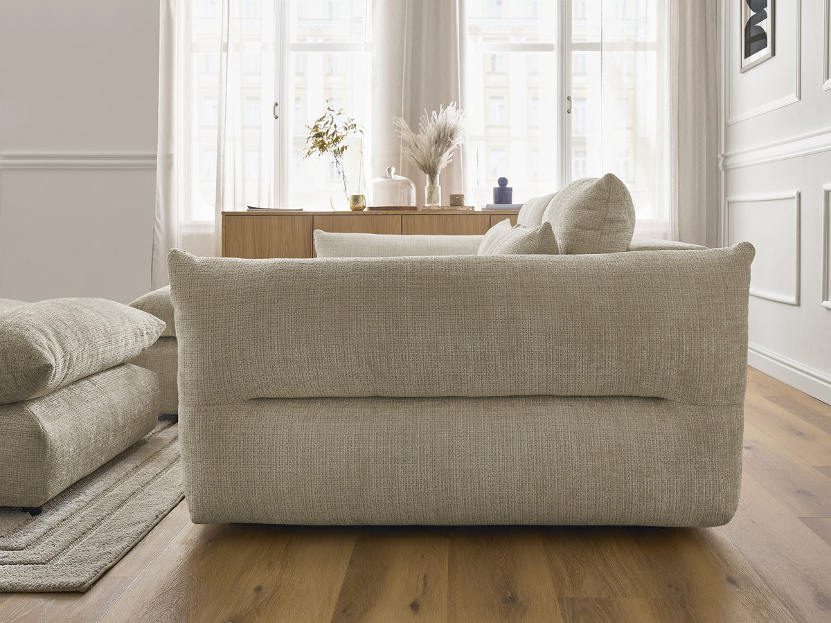 Bobochic Neil Ecksofa mit Pouf Strukturstoff Beige Ecke links