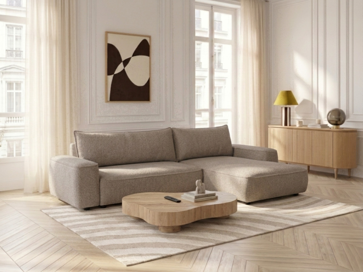 Bobochic Honore Ecksofa mit Schlaffunktion und Bettkasten Chenille Taupe