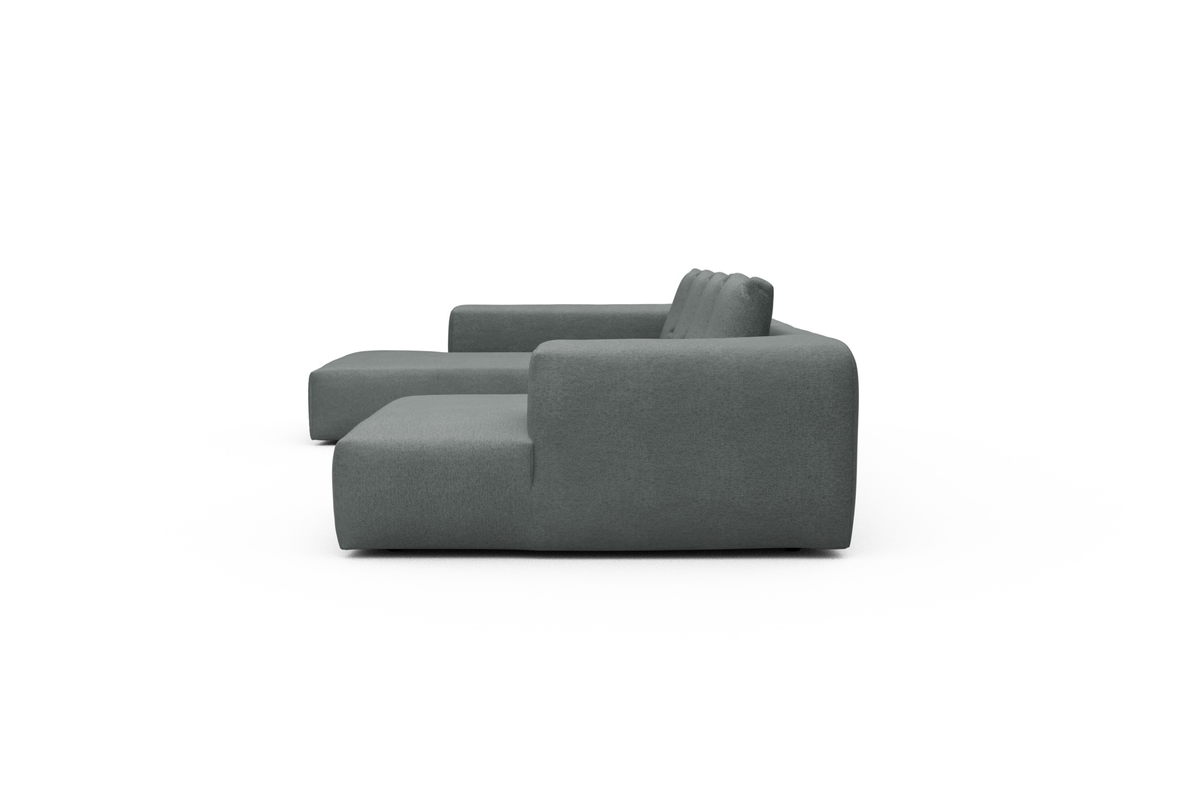 Wohnlandschaft Fred Relax-Ecke links mit 2-Sitzer und Chaiselongue rechts Strukturierter Stoff Denari 485-Soft-Grey