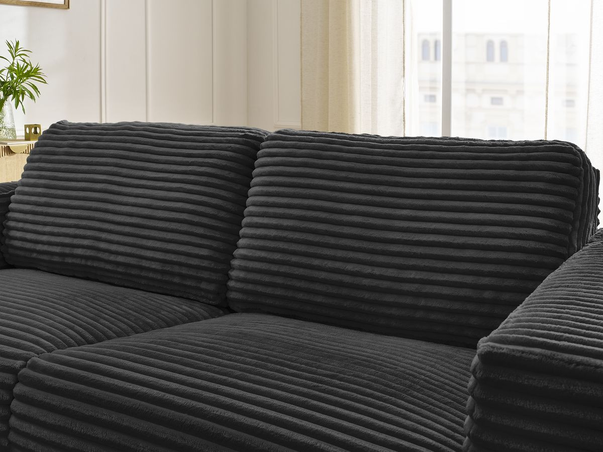 Bobochic Hugo Schlafsofa 3-Sitzer Cordsamt Schwarz, Liegefläche 140 × 190 cm