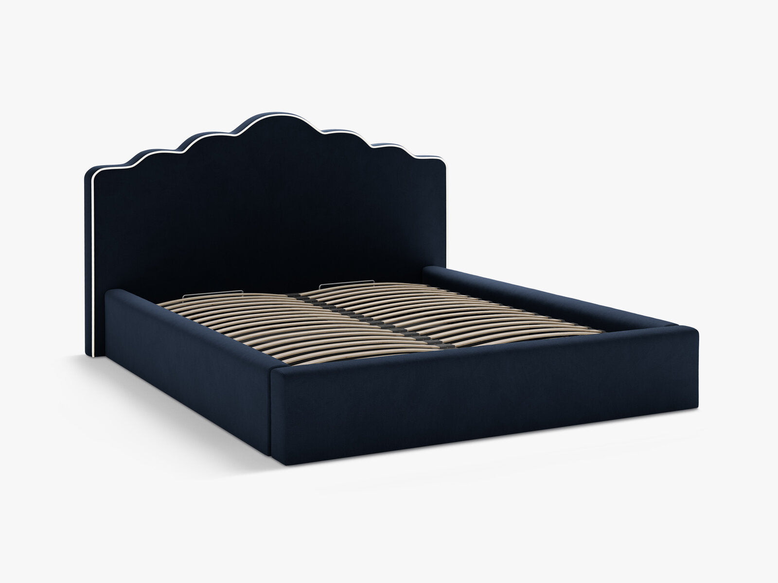 Micadoni Dream Samtbett mit Bettkasten und Kopfteil Samt Magic Velvet Elfenbein / Königsblau 160x200