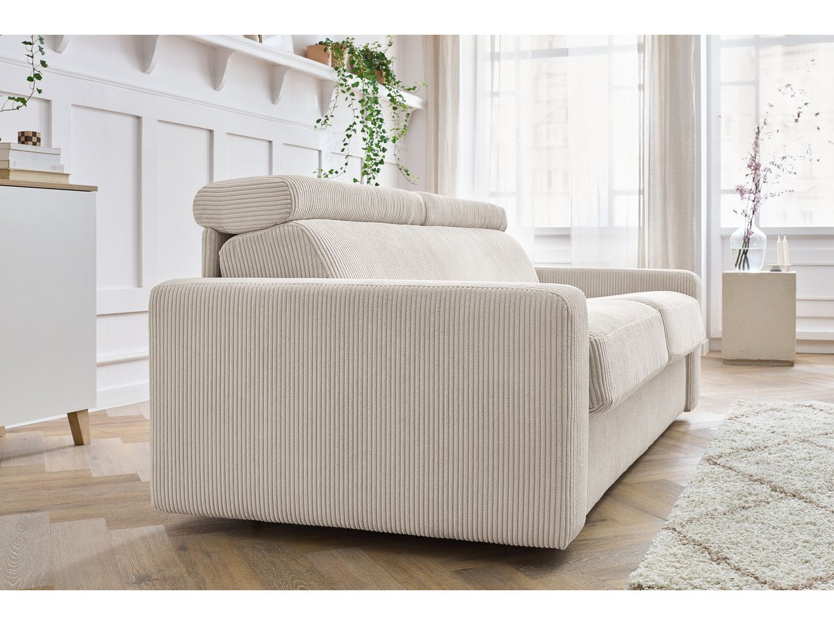 Bobochic Monaco Schlafsofa 3-Sitzer Cordsamt Beige, Liegefläche 140 × 190 cm