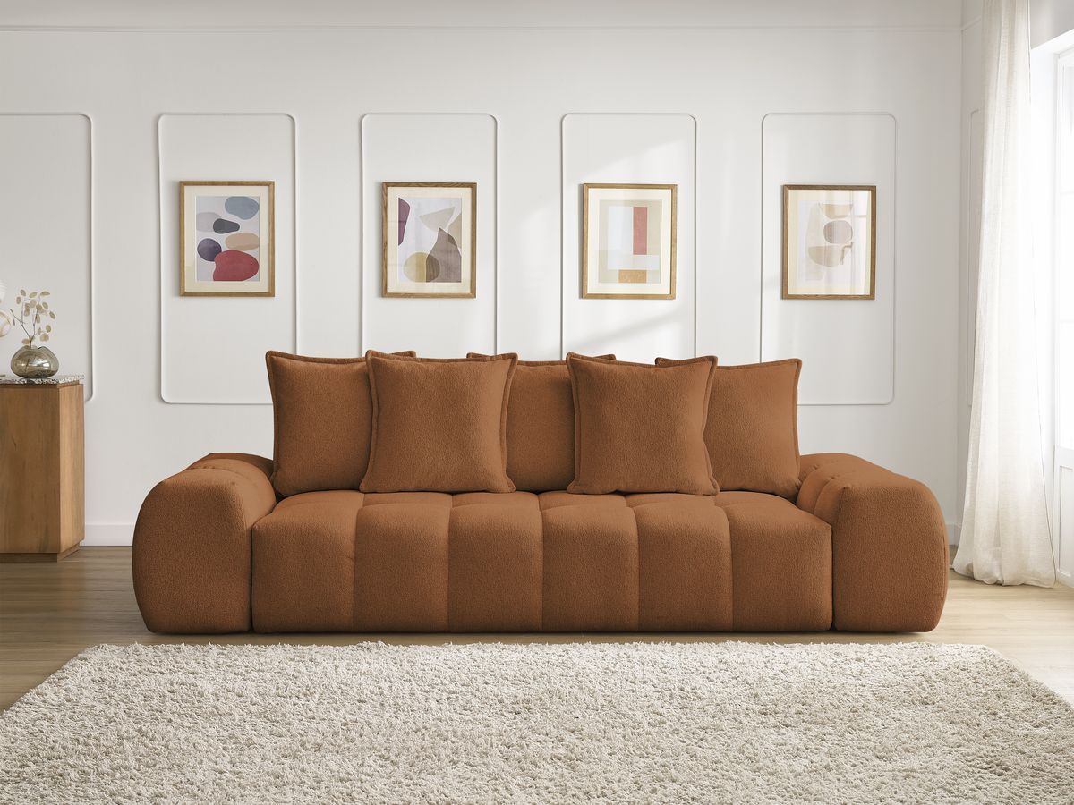 Bobochic Everest Sofa 3-Sitzer, 5 Kissen Melange-Stoff Orange