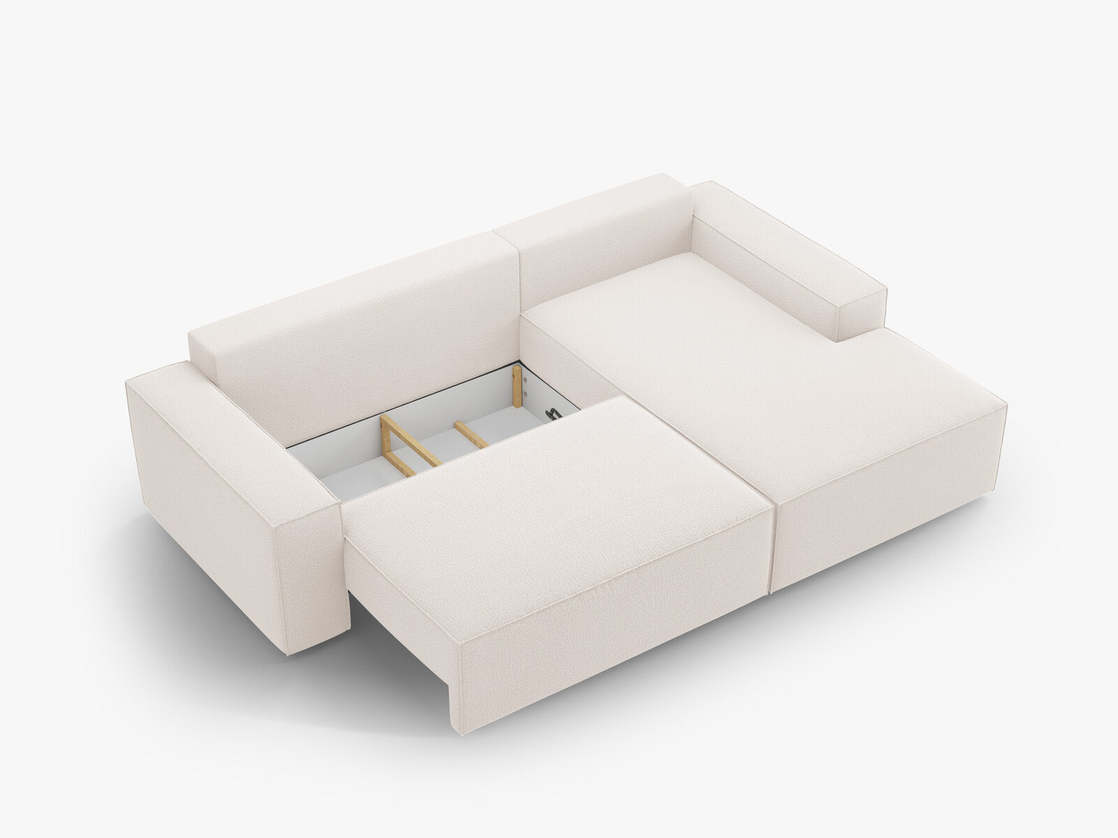 Micadoni Schlaf-Ecksofa Jodie 3-Sitzer Rechts Strukturierter Stoff Helles Beige
