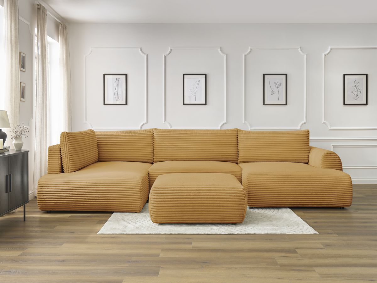 Bobochic Lucien Wohnlandschaft mit Pouf Breitcord weich Gelb Ecke rechts