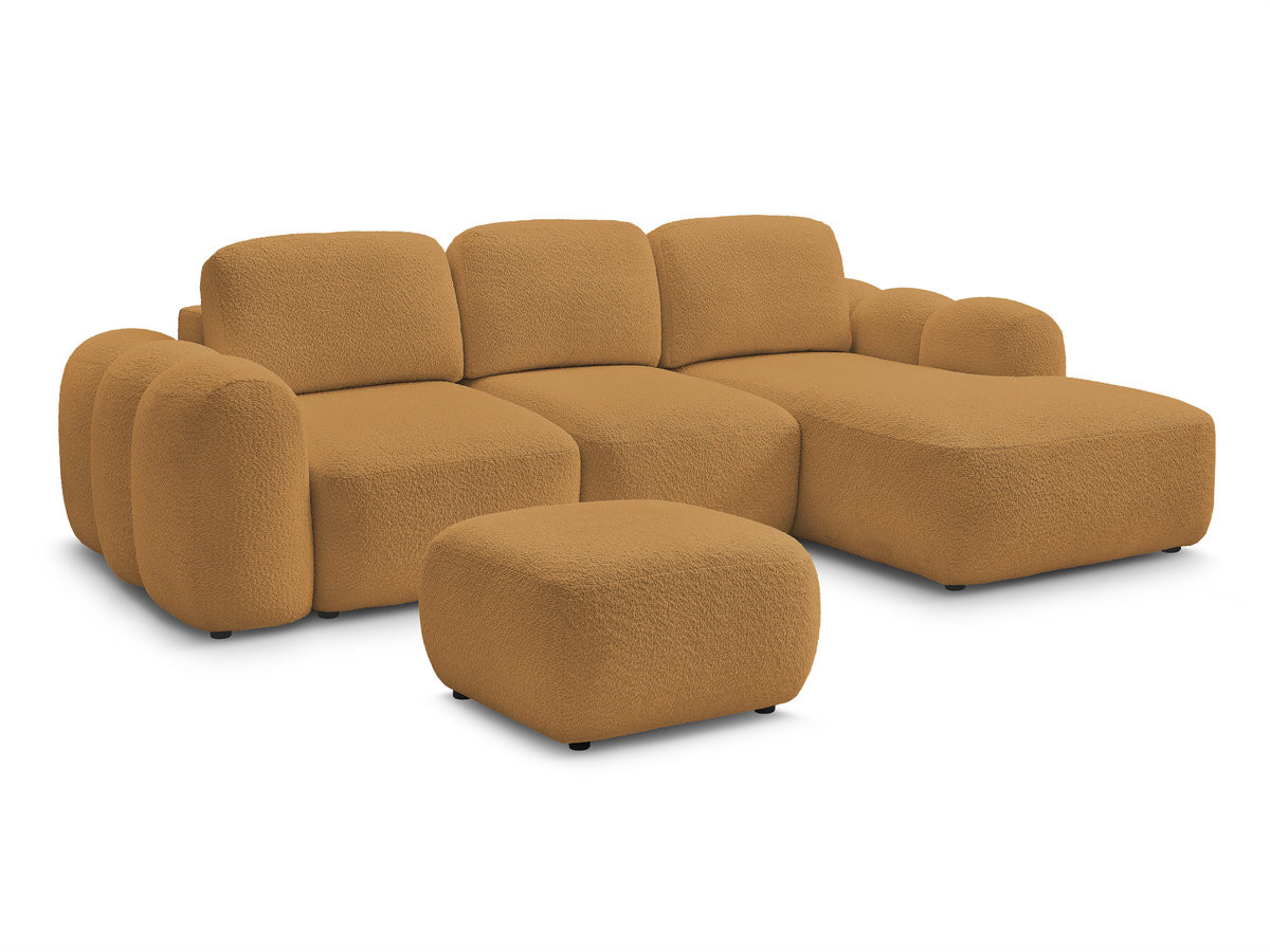 Bobochic Montaigne Ecksofa mit Schlaffunktion und Bettkasten und Pouf 276 × 164 cm Bouclé-Stoff Gelb Ecke rechts