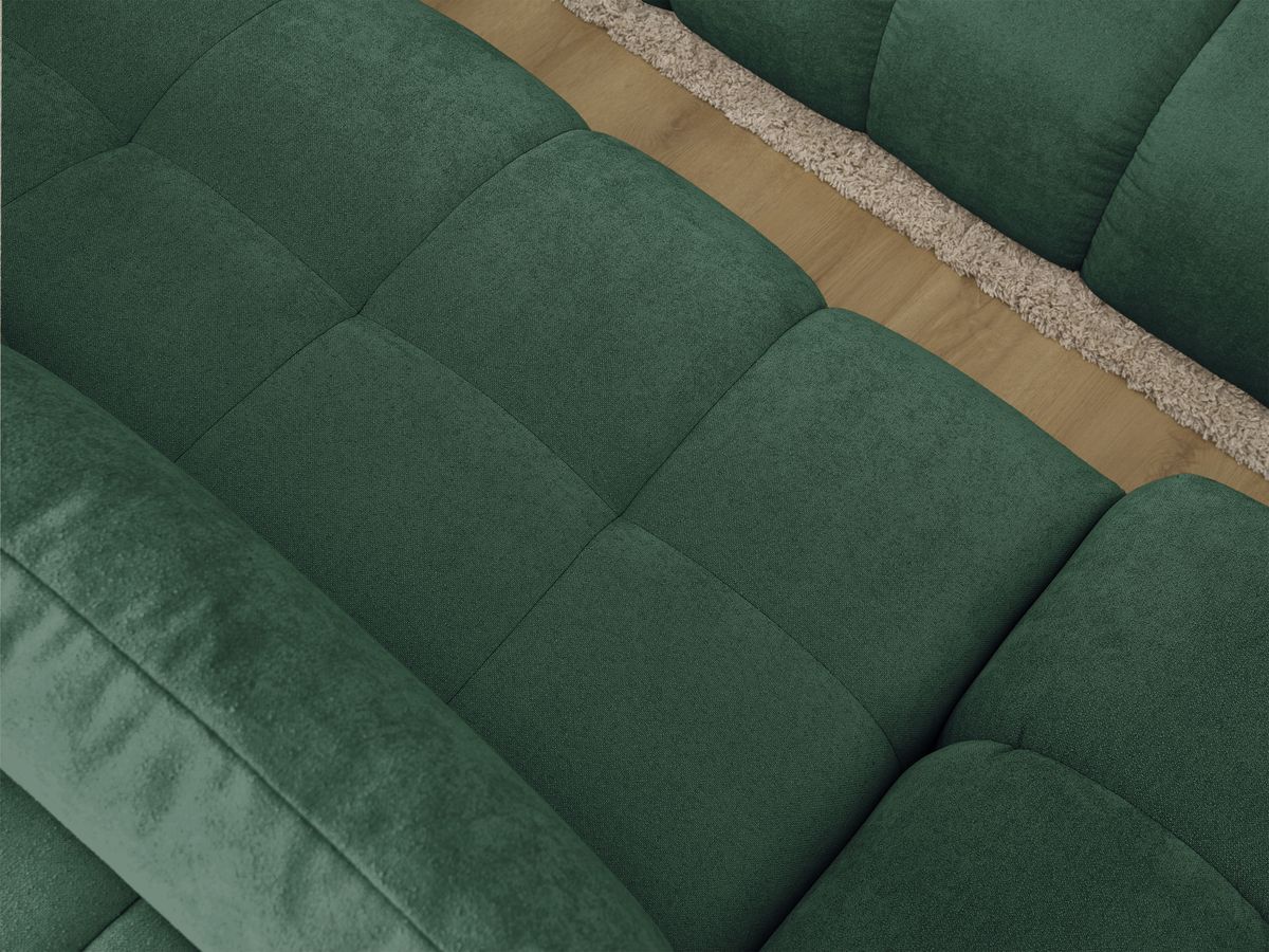 Bobochic Everest Ecksofa mit Schlaffunktion und Bettkasten und Pouf 318 × 180 cm, 3 Kissen Strukturstoff Grün Ecke rechts