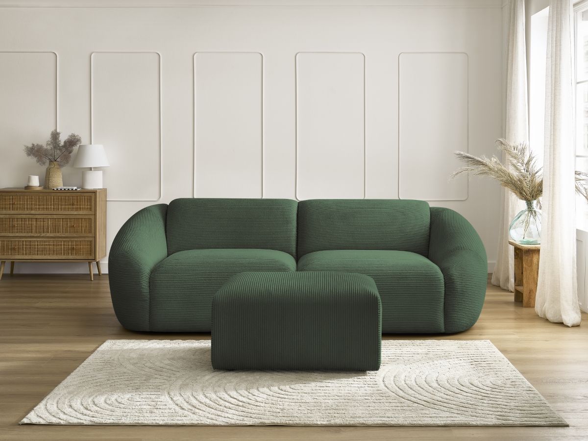 Bobochic Tina Sofa 4-Sitzer mit Pouf Cordsamt Grün
