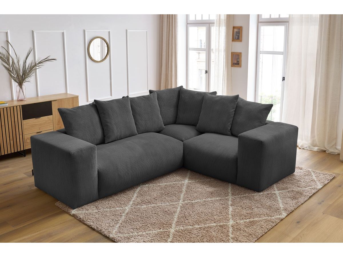 Bobochic Voltaire Ecksofa 268 × 214 cm Cordsamt Dunkelgrau Ecke rechts