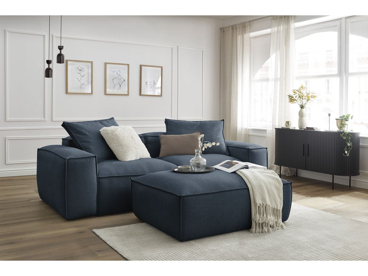 Bobochic Boheme Sofa 4-Sitzer mit Pouf Melange-Stoff Dunkelblau