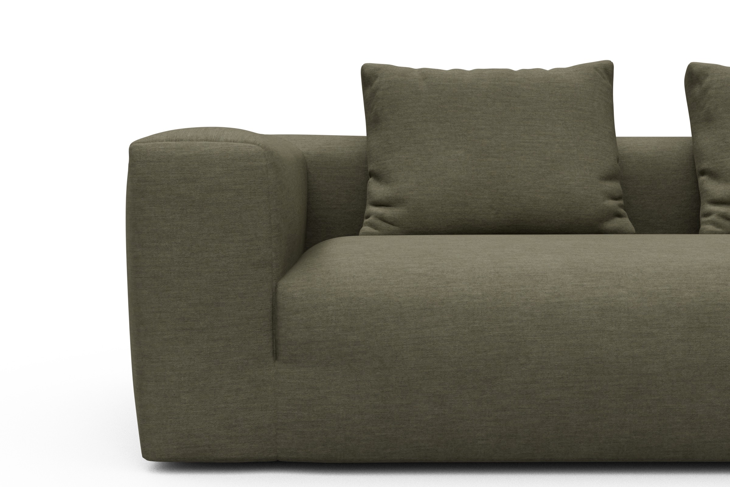 Wohnlandschaft Fred Chaiselongue rechts mit 2-Sitzer und lange Armlehne links Vivus-Dusty-Olive
