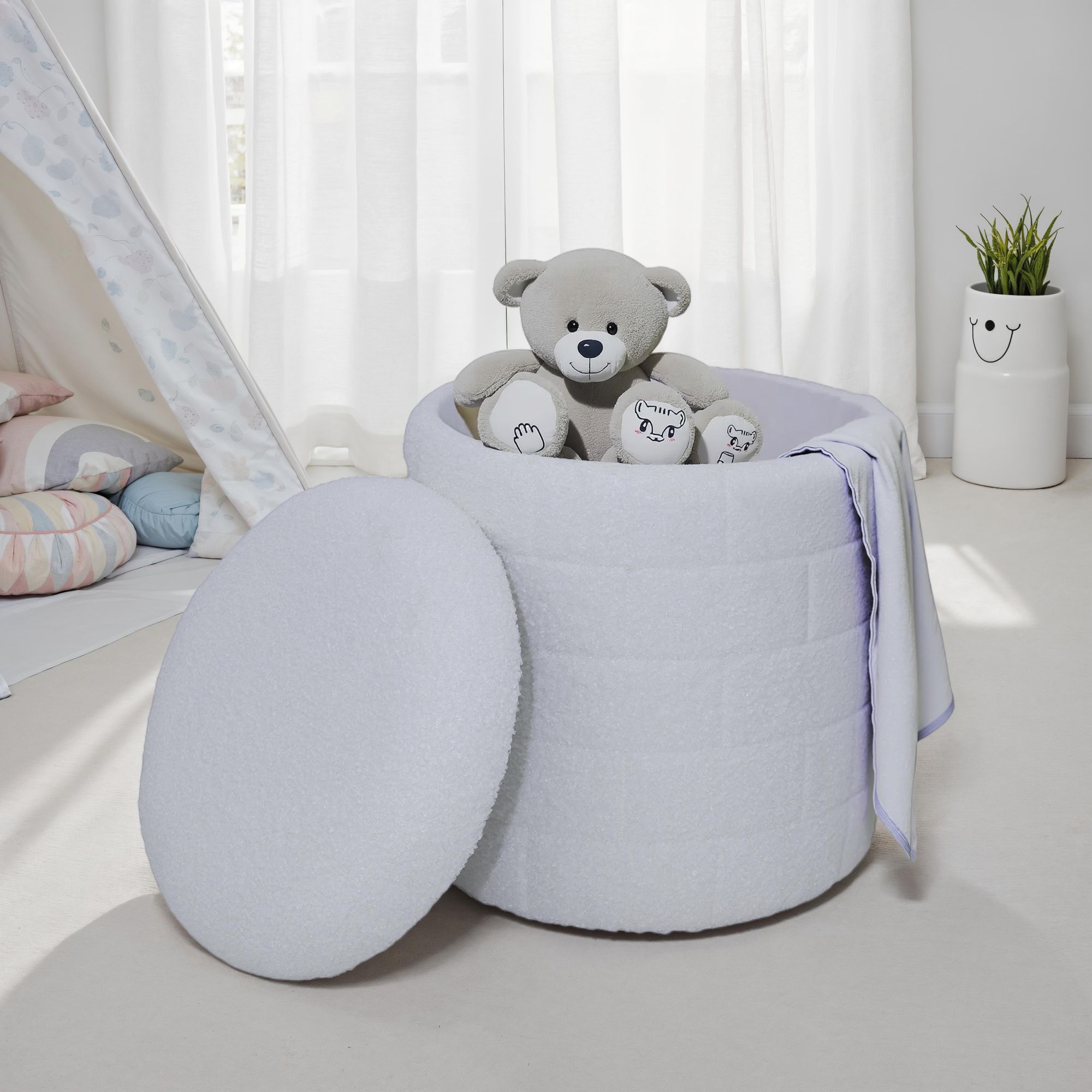 Sitzhocker Orkanger Stoff Weiß Ø 40 cm