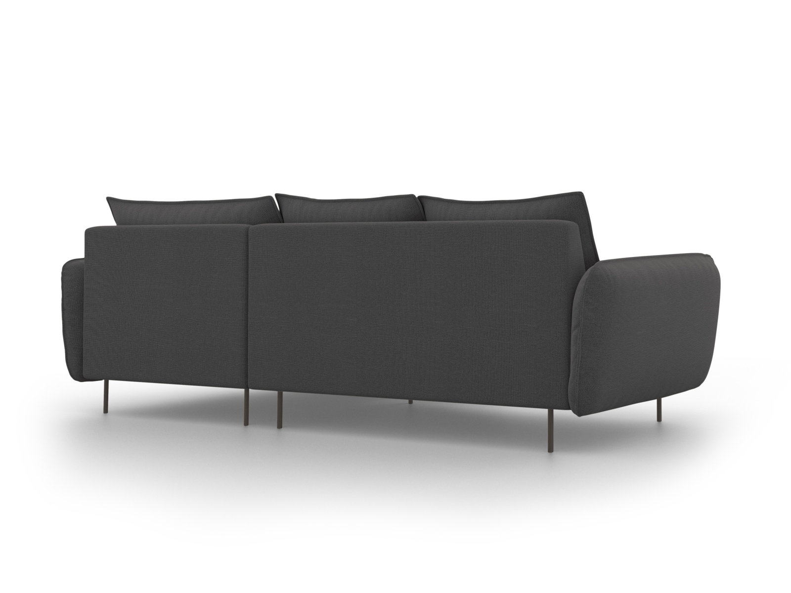 Cosmopolitan Design Ecksofa Vienna 5-Sitzer Strukturierter Stoff Positano Dunkelgrau Melange Rechts Beine Schwarzes Metall