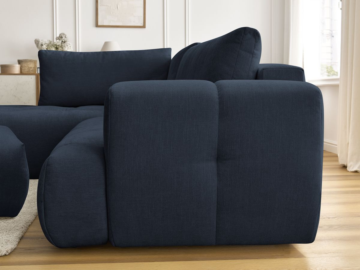 Bobochic Fuji Ecksofa mit Schlaffunktion und Bettkasten und Pouf 282 × 204 cm Stoff Dunkelblau Ecke links