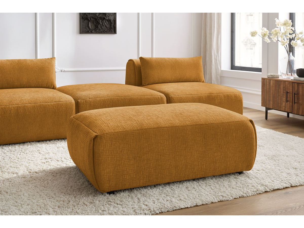 Bobochic Jeanne Sofa 4-Sitzer mit Pouf Strukturstoff Gelb